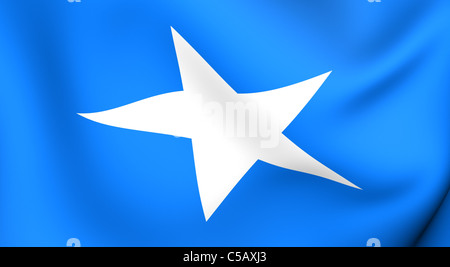 Flagge von Somalia. Hautnah. Ansicht von vorne. Stockfoto