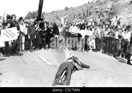 Tier Rechte Demonstranten außerhalb der Shamrock-Farm am oberen Beeding in West Sussex im Jahr 1983 Stockfoto