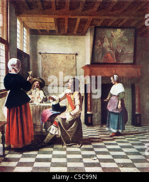 Gemälde von Pieter de Hooch, Late Holländische Schule; "Einrichtung eines holländischen Hauses", Öl auf Leinwand Stockfoto