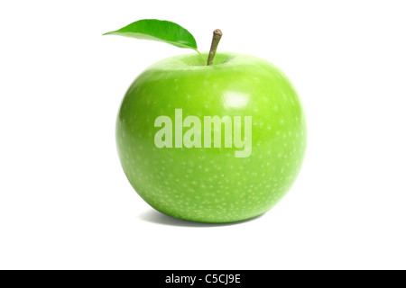 Frischer grüner Apfel, isoliert auf weißem Hintergrund Stockfoto