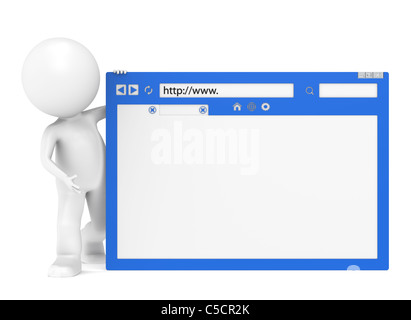 3D wenig menschlichen Charakter mit einem Browser-Fenster Stockfoto