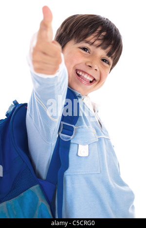 Lächelnde kinder Garten junge gibt Daumen nach oben auf weißen Hintergrund isoliert Stockfoto