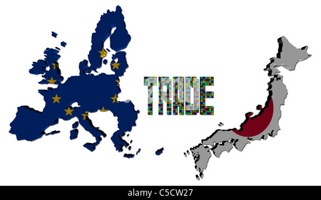 Text der Handel mit EU und japanische Karte Flaggen illustration Stockfoto