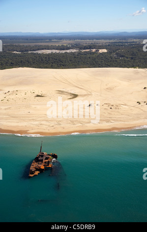 Luftaufnahme des Wracks der Sygna, Stockton Beach, Newcastle, New South Wales, Australien Stockfoto