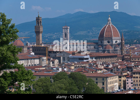 Ein teilweiser Blick auf die Skyline von Florenz aus dem Bardini Garten außergewöhnliche übersehen, darunter der Duomo. Stockfoto