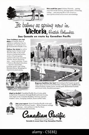 Original 50s Anzeige in der amerikanischen Zeitschrift Werbung Canadian Pacific Railway Stockfoto