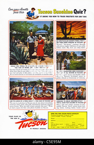 Original 1950er Jahre Anzeige im amerikanischen Magazin-Werbung Tourismus in TUCSON ARIZONA Stockfoto