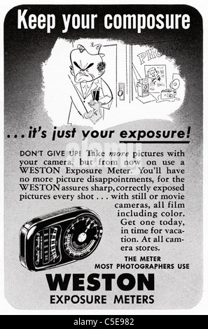 Original 1950er-Jahre-Anzeige in der amerikanischen Zeitschrift Werbung WESTON-Belichtungsmesser Stockfoto