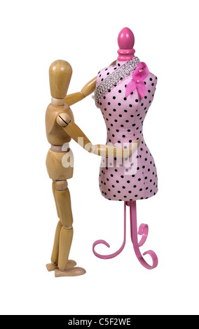 Modell Schaufensterdekoration beginnend mit einem rosa Kleid Form für Schneiderei und Merchandising - Pfad enthalten Stockfoto