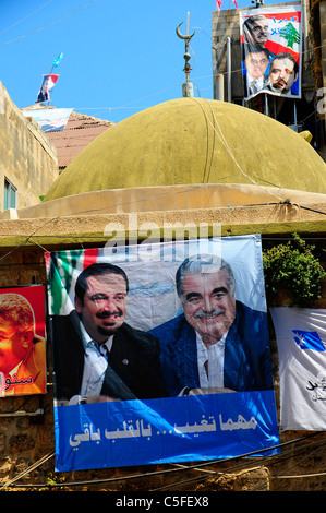 Poster von Rafik Hariri ehemaliger Premierminister des Libanon ermordet wurde, und sein Sohn Saad Hariri. Sidon (Saida). Libanon. Stockfoto