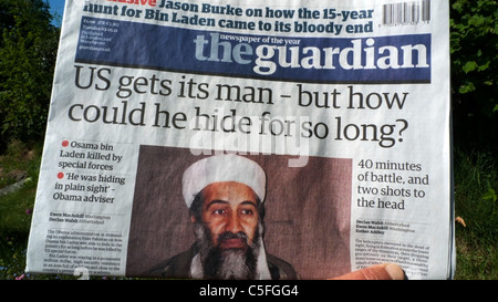 Guardian Zeitung Zeitung Tod von Osama Bin Laden Schlagzeilen 03.05.11 London England Großbritannien Stockfoto