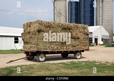 Heuwagen auf Milchviehbetrieb Michigan USA Stockfoto