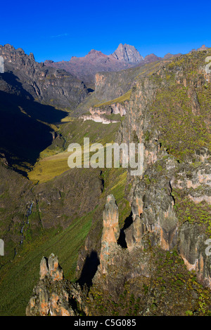 Mount Kenya ist der höchste Berg in Kenia und die zweithöchste in Afrika und südlich des Äquators liegt. Stockfoto