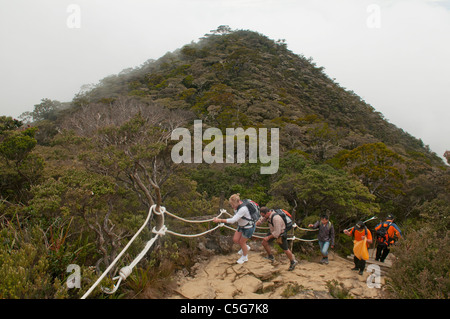 Bergsteiger auf dem Gipfel des Mount Kinabalu in Sabah, Borneo, Malaysia Stockfoto