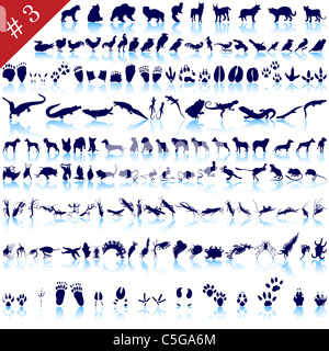 Reihe von verschiedenen Tieren, Vögel, Insekten und Fische Vector Silhouetten Stockfoto