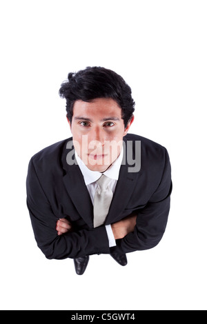 Erfolgreicher Geschäftsmann nachschlagen (isoliert auf weiss) Stockfoto