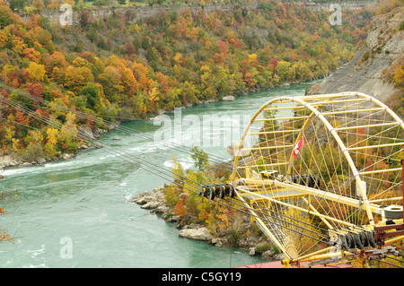 malerische Aussicht des Niagara River mit aero Auto überquert den Strudel im Herbst, Ontario Kanada Stockfoto