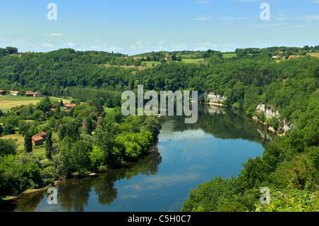 Vogelperspektive des Flusses Dordogne von Cingle de Trémolat Aquitaine Frankreich Stockfoto