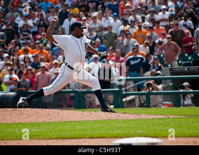 Jose Valverde Detroit Tigers Krug machen die letzte Seillänge im Spiel gegen die San Francisco Giants Stockfoto