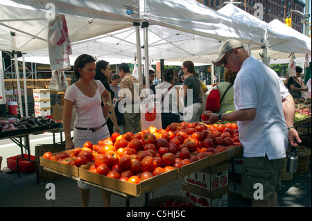 Nach Hause New Jersey Beefsteak Tomaten zum Verkauf stand ein Bauer in der Upper West Side Greenmarket in New York Stockfoto