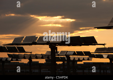 Photovoltaik-Module im Solucar solar Werk in Sanlucar la Mayor, Andalusien, Spanien. Stockfoto