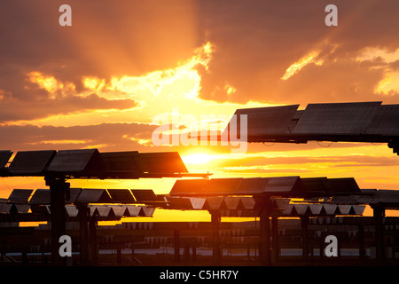 Photovoltaik-Module im Solucar solar Werk in Sanlucar la Mayor, Andalusien, Spanien. Stockfoto