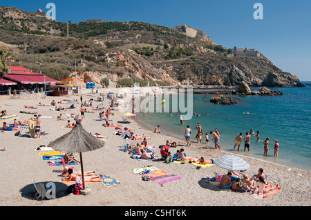 Strand Playa Cala Cortina vor den Toren der Stadt Cartagena in der Region Murcia, Süd-Ost-Spanien Stockfoto