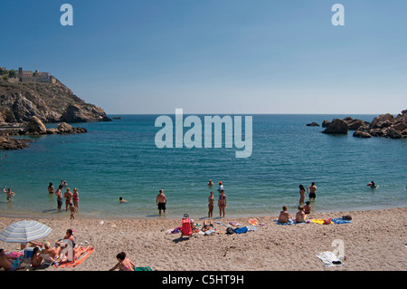 Strand Playa Cala Cortina vor den Toren der Stadt Cartagena in der Region Murcia, Süd-Ost-Spanien Stockfoto