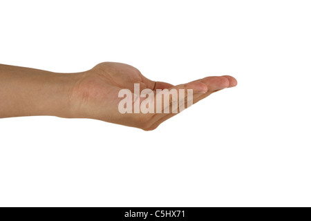 Geste der Hand des Menschen Hand offen isoliert auf weißem Hintergrund Stockfoto