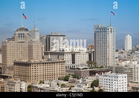 Blick auf die Stadt von San Francisco, Kalifornien Blick nach Westen vom Finanzviertel entfernt. Stockfoto