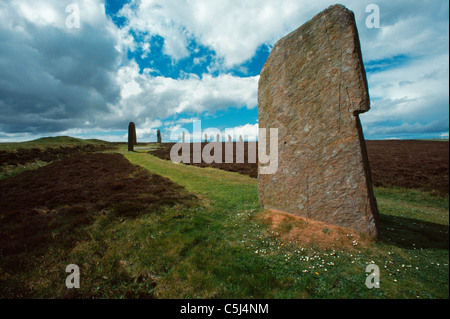 Ring von stehenden Steinen Brogar, Orkney, nördlichen Schottland, Vereinigtes Königreich. Stockfoto