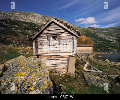 Traditionelle Holz gebauten Hütten am Nystolen, Barddalen, Norwegen Stockfoto