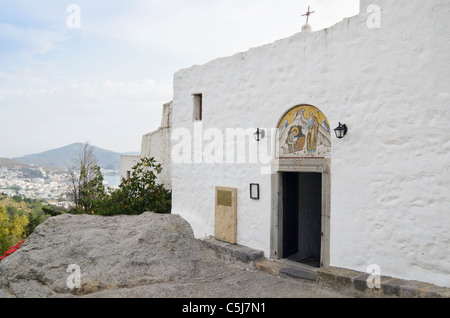 Die heilige Höhle der Apokalypse auf der Insel Patmos in Griechenland Stockfoto