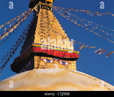 Die große Stupa im tibetischen Viertel im Boddnath oder im Kathandu-Tal, Nepal Bauda Stockfoto