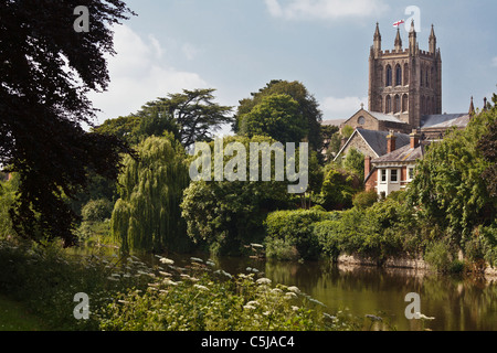 Hereford Kathedrale und River Wye, Hereford, Herefordshire Stockfoto