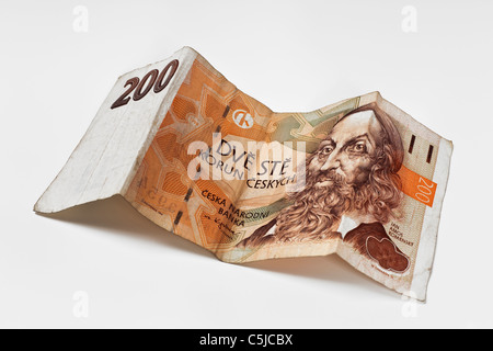 Detailansicht Einer Tschechischen 200 Kronen Banknote | Detail-Foto einer tschechischen 200 Kronen Banknote Stockfoto