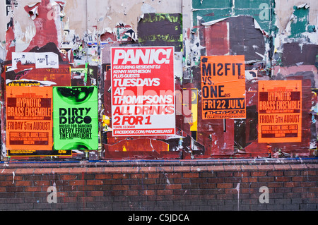 Unansehnliche fliegen Poster an der Wand eines Gebäudes Stockfoto