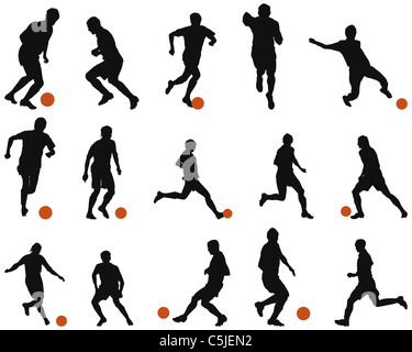 Sammlung von verschiedenen Fußball-Silhouetten. Vektor-Illustration. Stockfoto