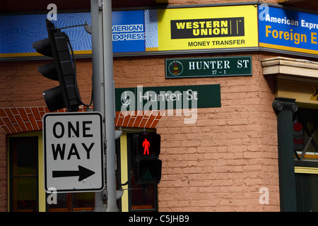 Straßenschild auf Hunter Street Sydney CBD Central Business District Sydney Australia Stockfoto