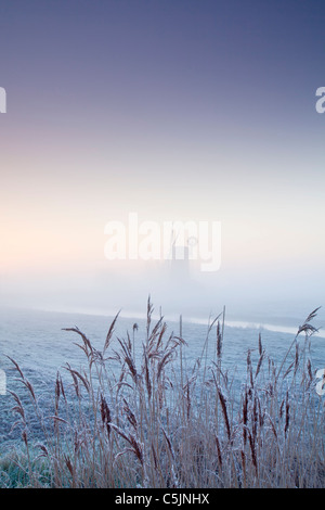 Horsey Mühle an einem frostigen und nebligen Wintern Morgen auf den Norfolk Broads Stockfoto