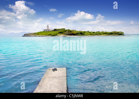 Alcanada Alcudia Mallorca Aucanada Insel und Leuchtturm-Balearen-Spanien Stockfoto