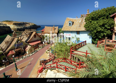 Popeye Village of Sweethaven, wo Popeye der Film mit Robin Williams in Anchor Bay in Mellieha auf der Mittelmeerinsel Malta gedreht wurde Stockfoto