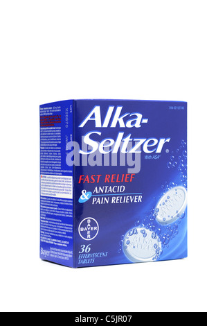 Schachtel mit Alka Seltzer Antacidum Tabletten Stockfoto