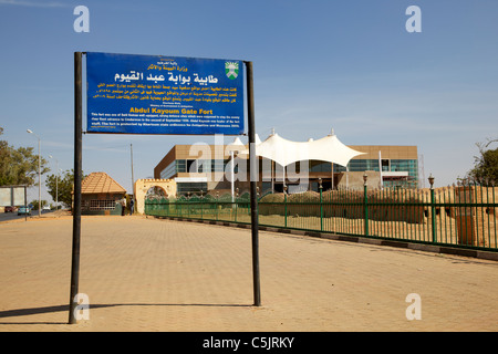 Abdul Kayoum Tor Fort Anzeichen, Omdurman, Nord-Sudan, Afrika Stockfoto