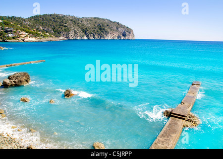 Andratx Camp de Mar in Mallorca Balearen Stein Pier Strand Stockfoto