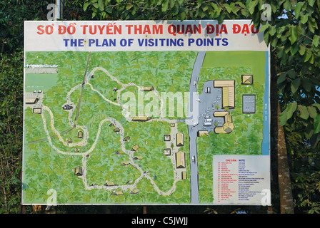 Asien, Vietnam, Cu Chi nr. Ho-Chi-Minh-Stadt (Saigon). Cu Chi Tunnel. Lageplan. Tunnel-komplexe werden durch die Stockfoto