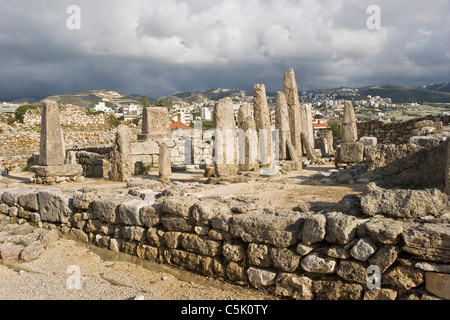 Der Tempel der Obelisken datiert um 1600 v. Chr. in Byblos, Libanon Stockfoto