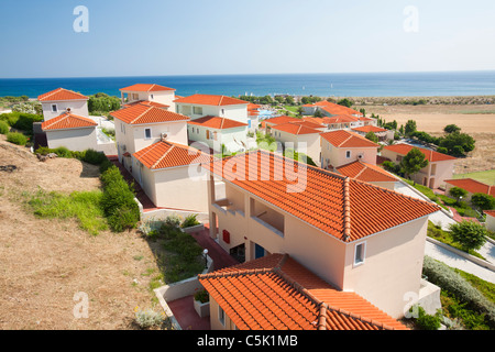 Ein Feriendorf am Skala Eresou auf Lesbos, Griechenland. Stockfoto