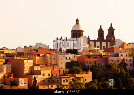 Stadt von Agüimes, Gran Canaria, mit Kathedrale San Sebastián Stockfoto