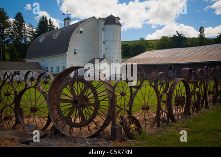 Zaun aus von Wagenräder in Uniontown, Washington Stockfoto